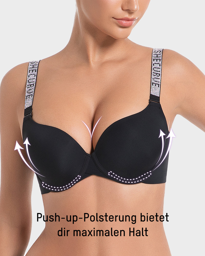 Tiefer V-Push-up-BH mit Bügel und Strass-Trägern