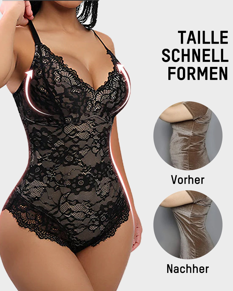 Figurformender Spitzen-Body mit tiefem V und Tanga-Design