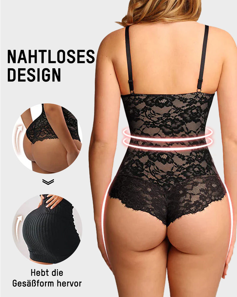 Figurformender Spitzen-Body mit tiefem V und Tanga-Design