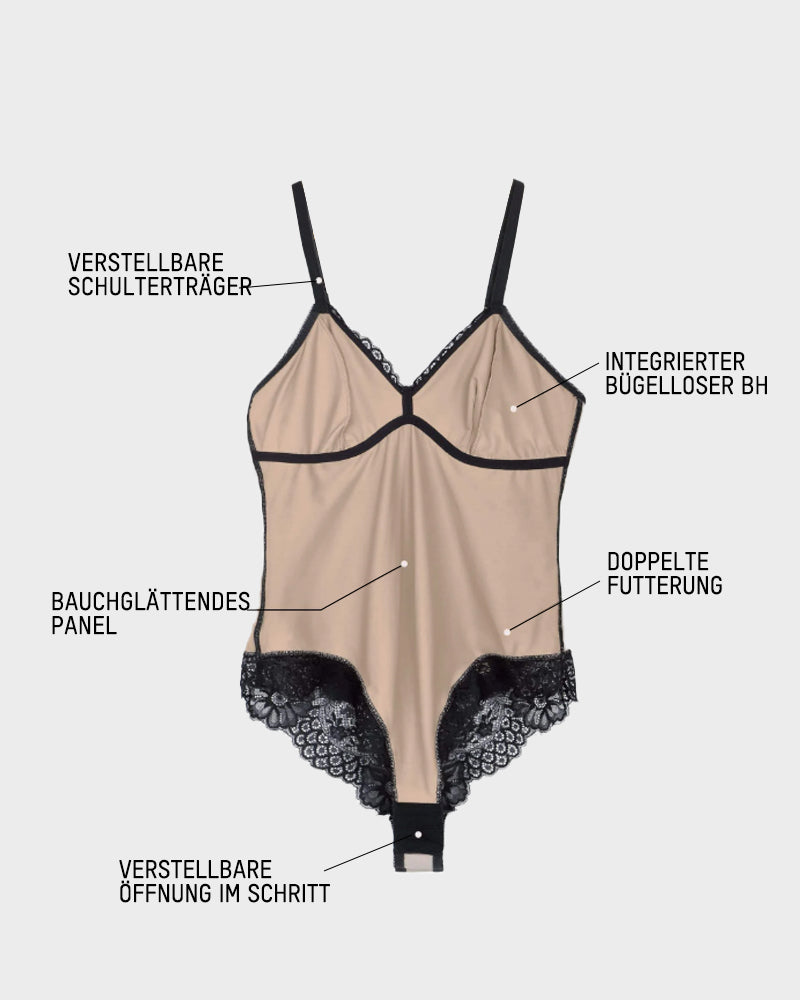 Figurformender Spitzen-Body mit tiefem V und Tanga-Design