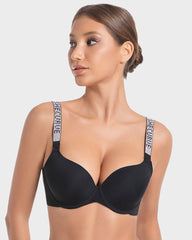 Tiefer V-Push-up-BH mit Bügel und Strass-Trägern