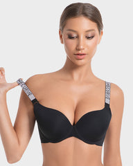 Tiefer V-Push-up-BH mit Bügel und Strass-Trägern