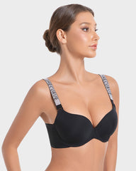 Tiefer V-Push-up-BH mit Bügel und Strass-Trägern