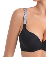 Tiefer V-Push-up-BH mit Bügel und Strass-Trägern
