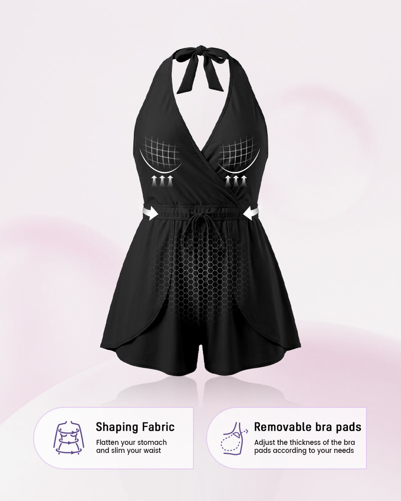 Halter V-Neck Tummy Control Swim Romper
