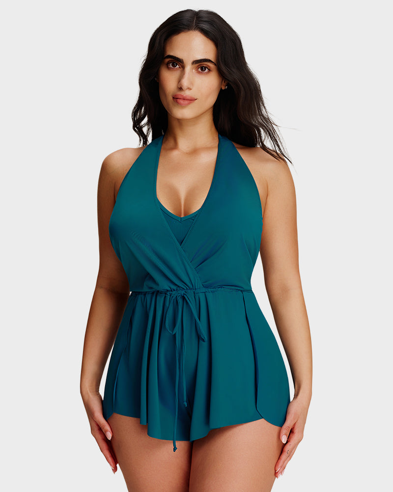 Halter V-Neck Tummy Control Swim Romper
