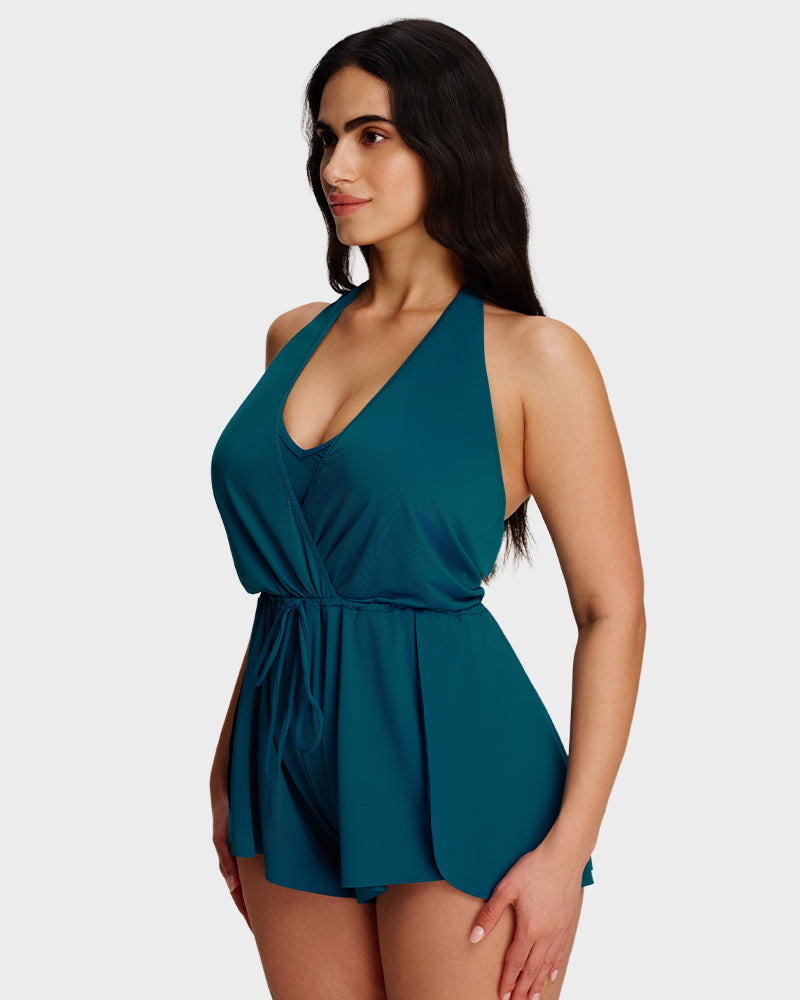Halter V-Neck Tummy Control Swim Romper
