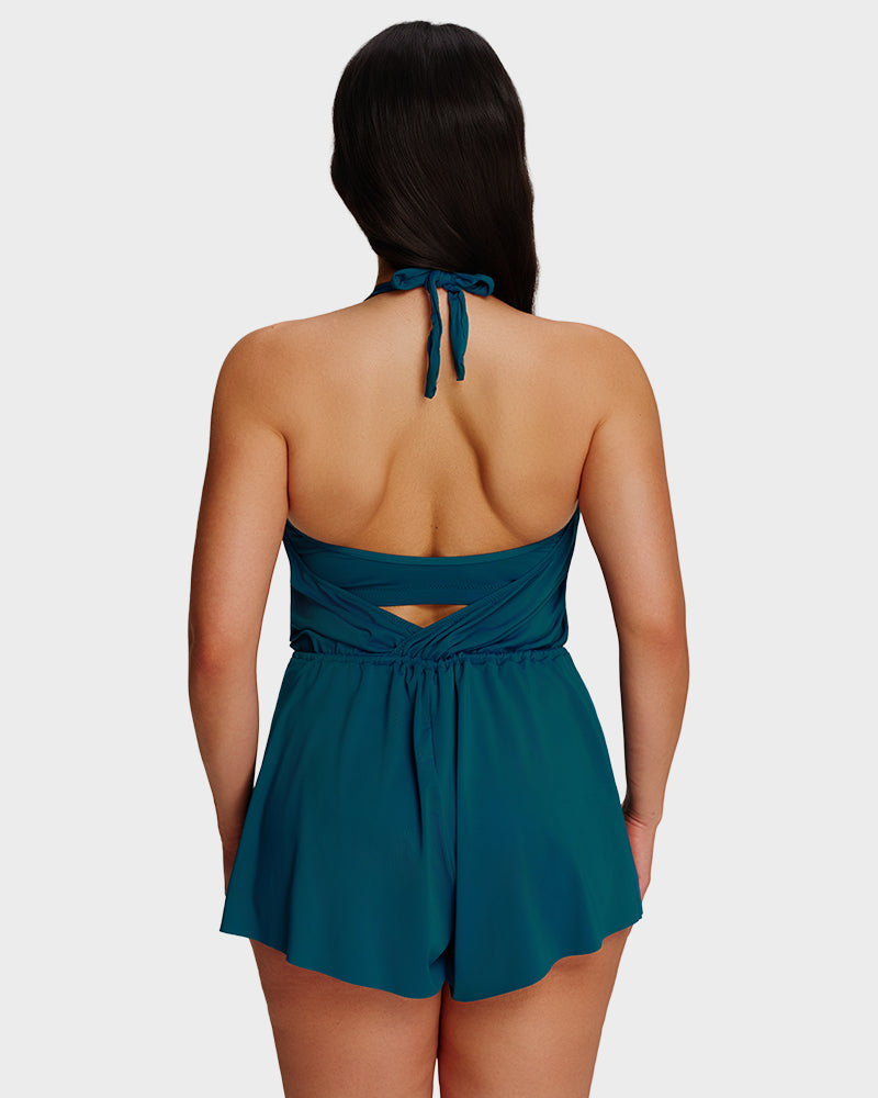 Halter V-Neck Tummy Control Swim Romper