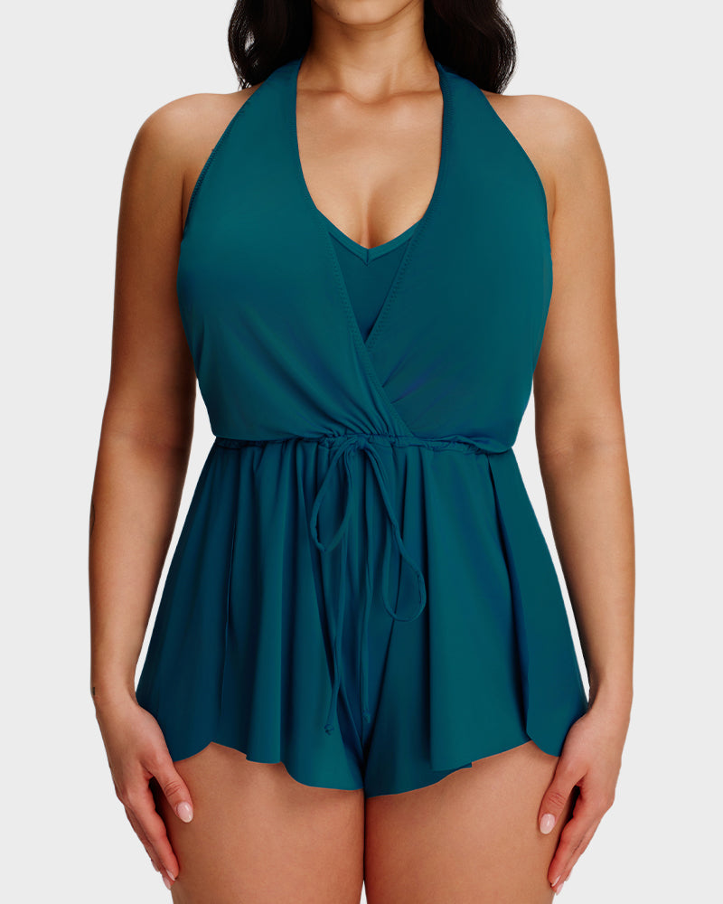 Halter V-Neck Tummy Control Swim Romper