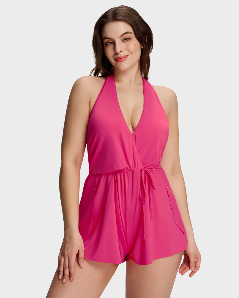 Halter V-Neck Tummy Control Swim Romper