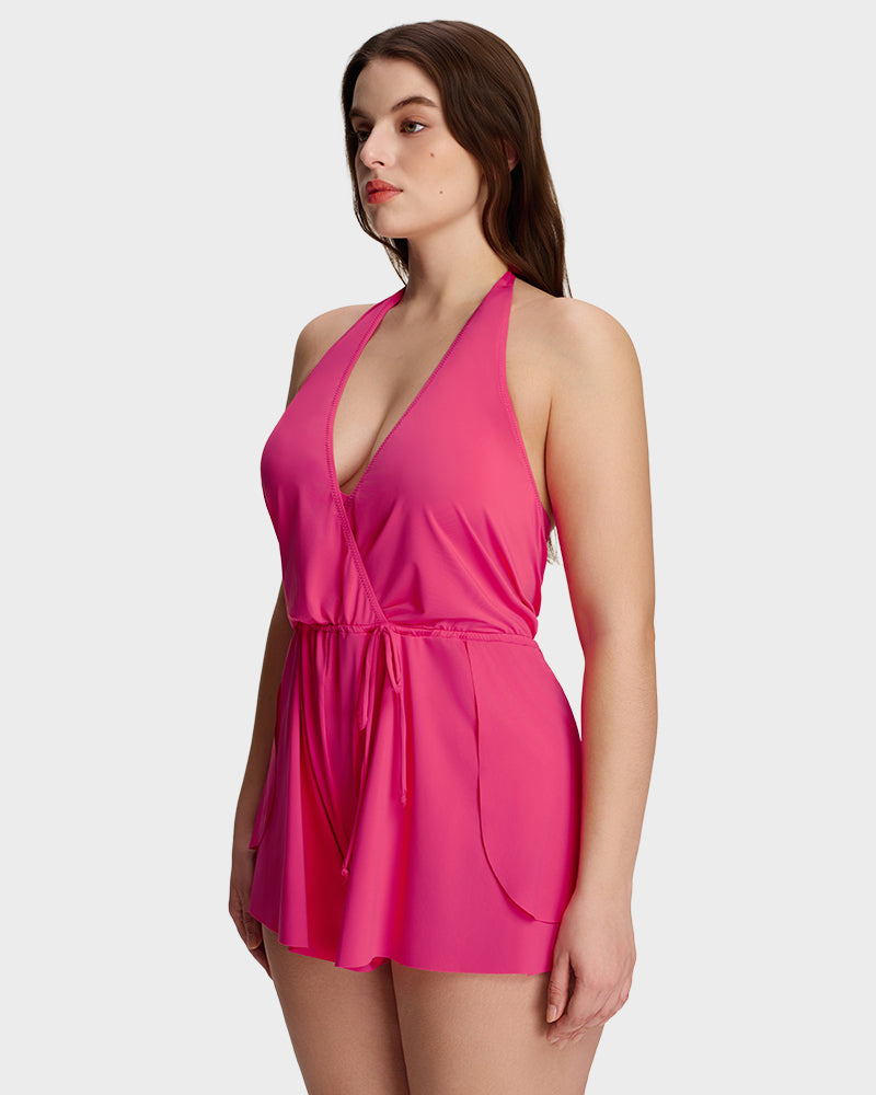 Halter V-Neck Tummy Control Swim Romper