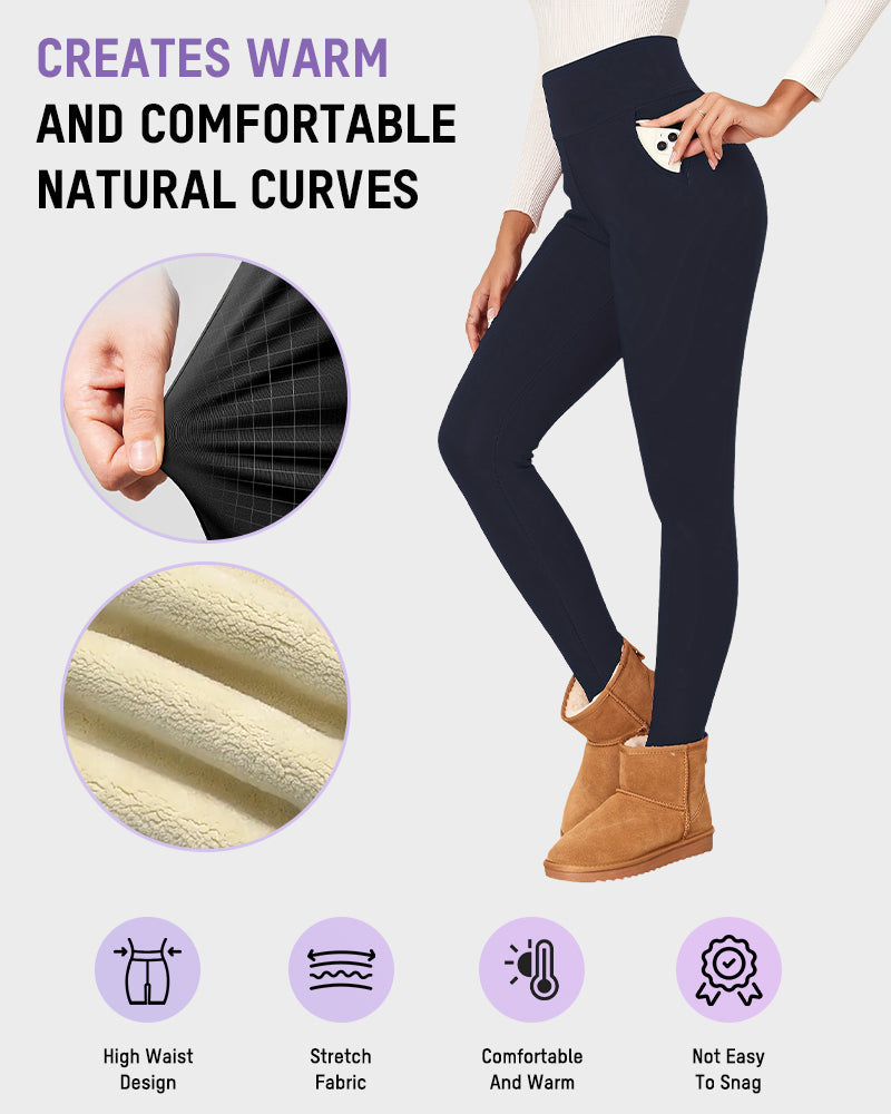 Wärmende High-Waist-Leggings mit Fleecefutter und Taschen