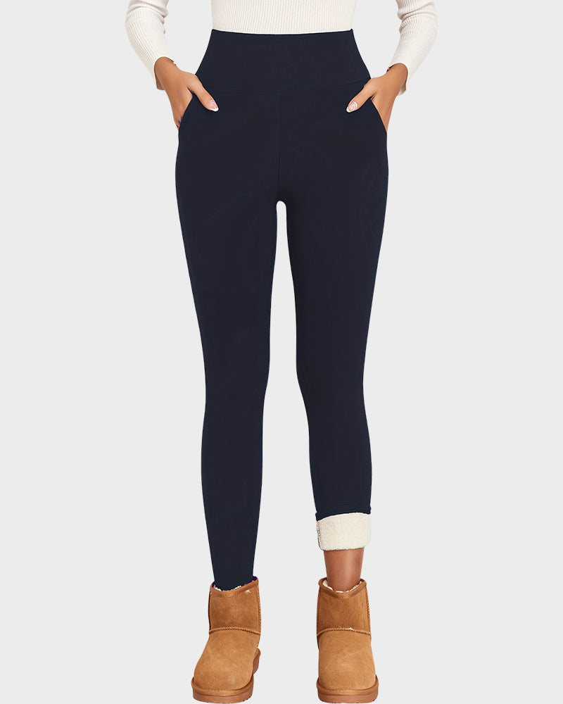 Wärmende High-Waist-Leggings mit Fleecefutter und Taschen
