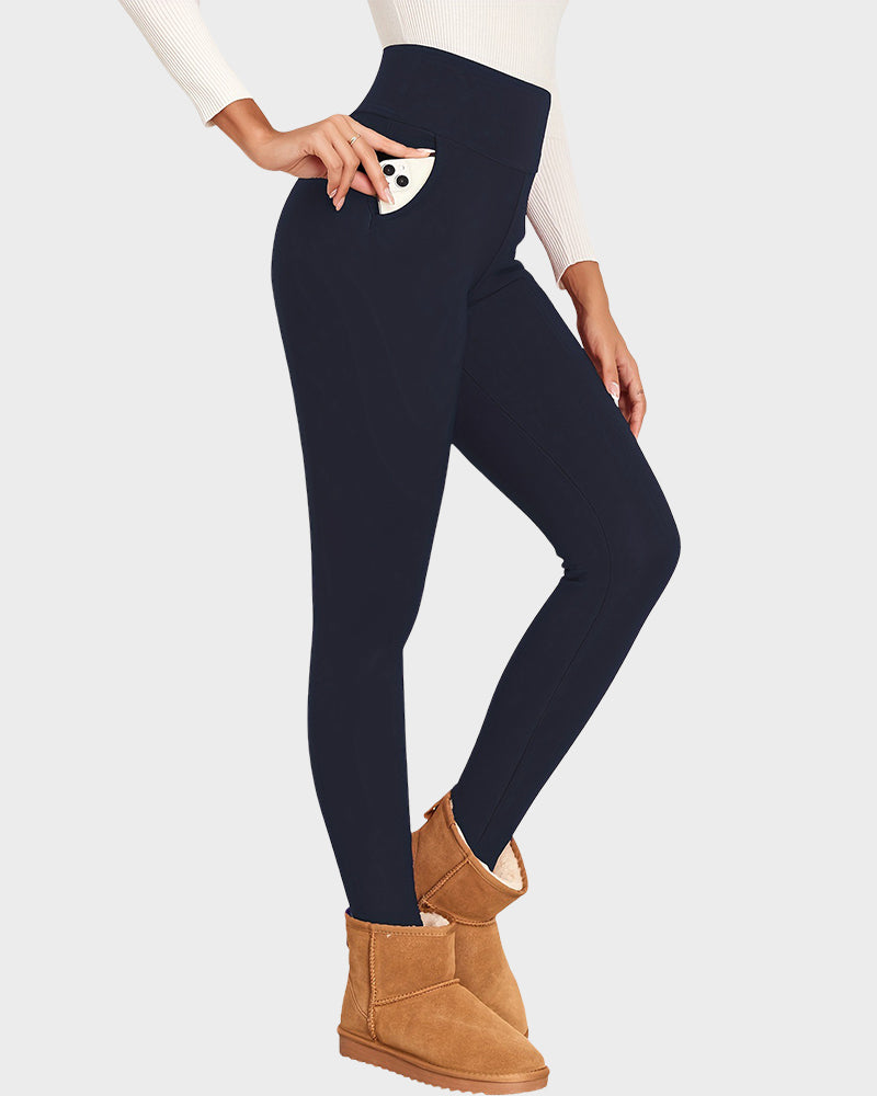 Wärmende High-Waist-Leggings mit Fleecefutter und Taschen