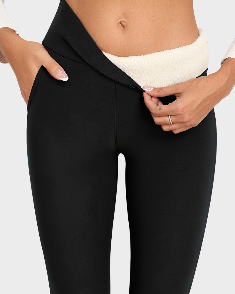 Wärmende High-Waist-Leggings mit Fleecefutter und Taschen