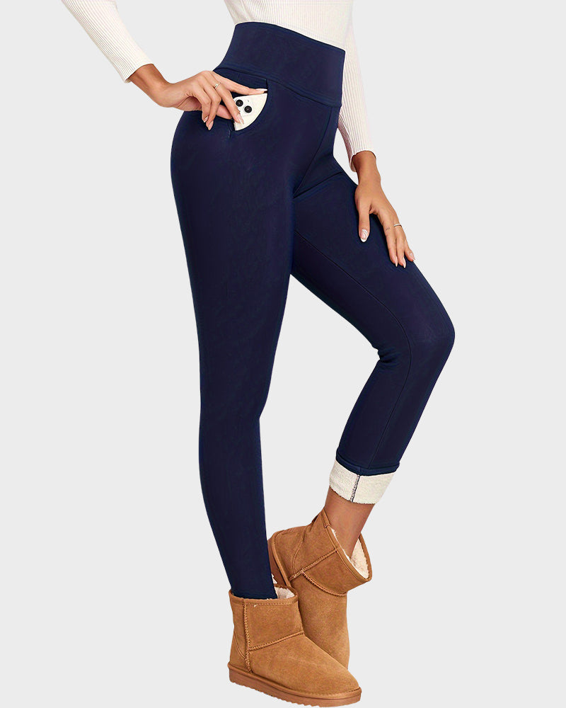 Wärmende High-Waist-Leggings mit Fleecefutter und Taschen