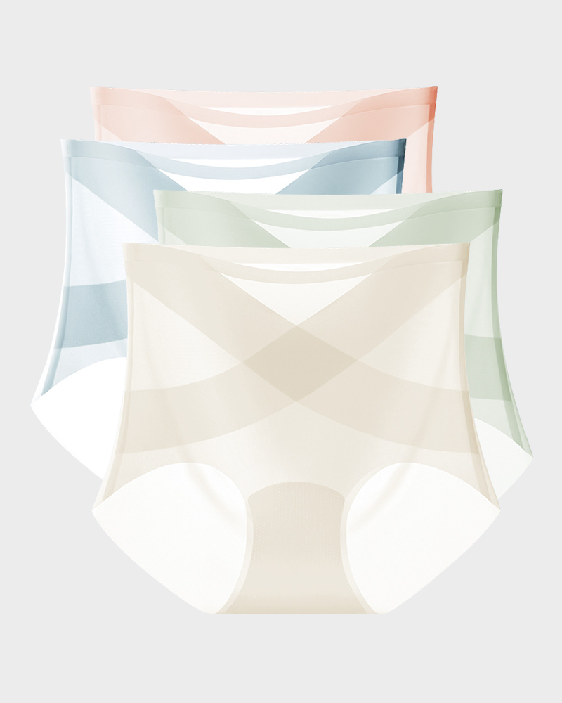 Nahtlose High-Waist-Slips aus Eis-Seide mit Bauchkontrolle (4er-Pack)