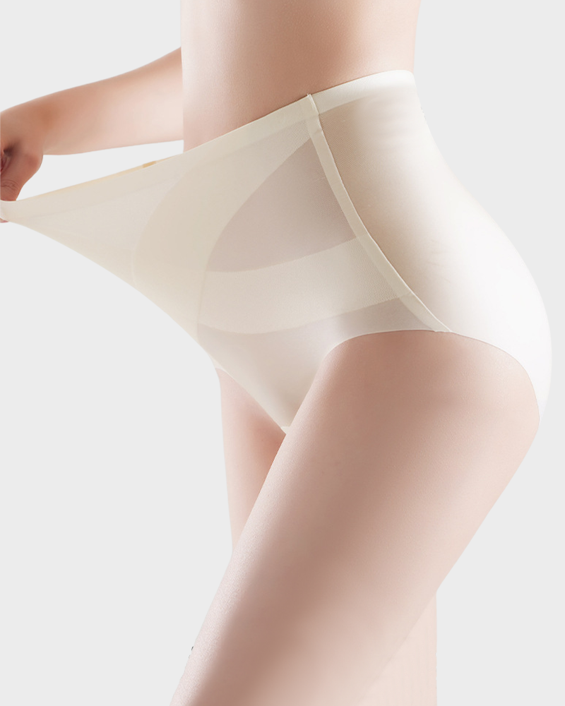 Nahtlose High-Waist-Slips aus Eis-Seide mit Bauchkontrolle (4er-Pack)