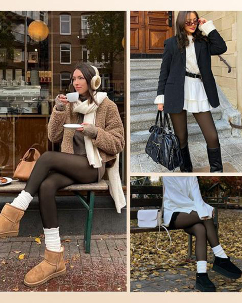 Halbtransparente Fleece-Strumpfhose mit Einzelnaht