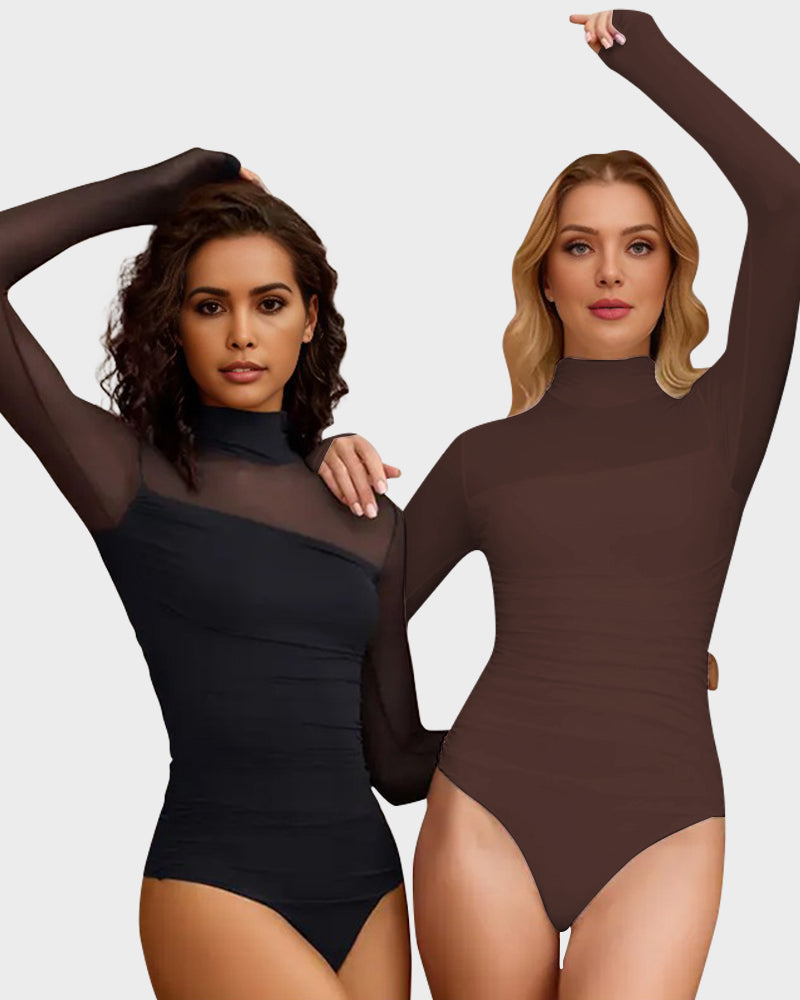 Figurformender Damen-Body mit langen Ärmeln und Rollkragen