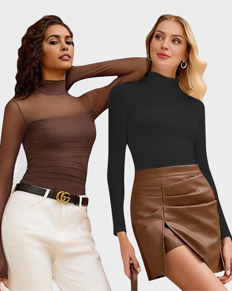 Figurformender Damen-Body mit langen Ärmeln und Rollkragen