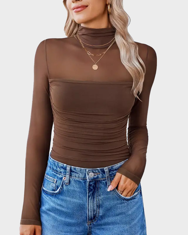Figurformender Damen-Body mit langen Ärmeln und Rollkragen