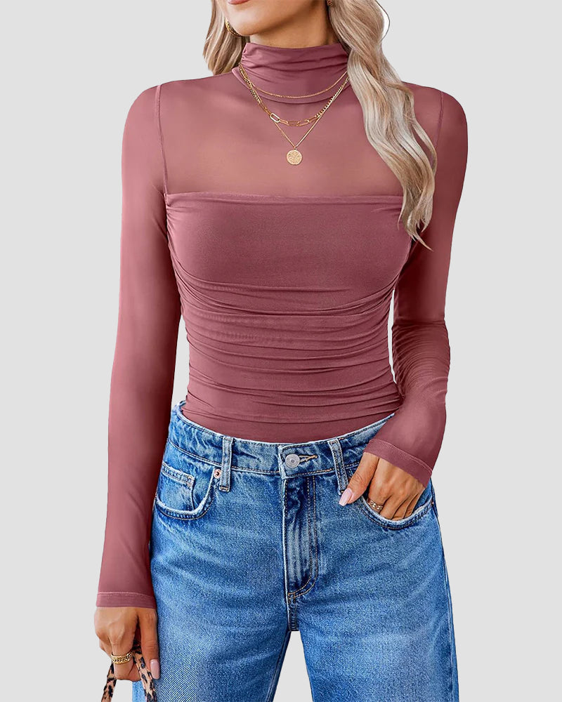 Figurformender Damen-Body mit langen Ärmeln und Rollkragen