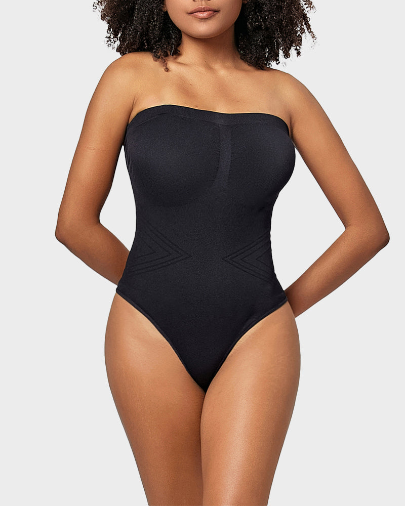 Nahtloser Bandeau-Shaping-Body mit String und abnehmbaren Trägern