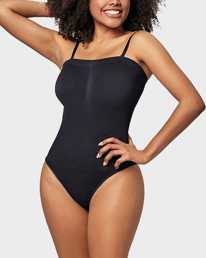 Nahtloser Bandeau-Shaping-Body mit String und abnehmbaren Trägern
