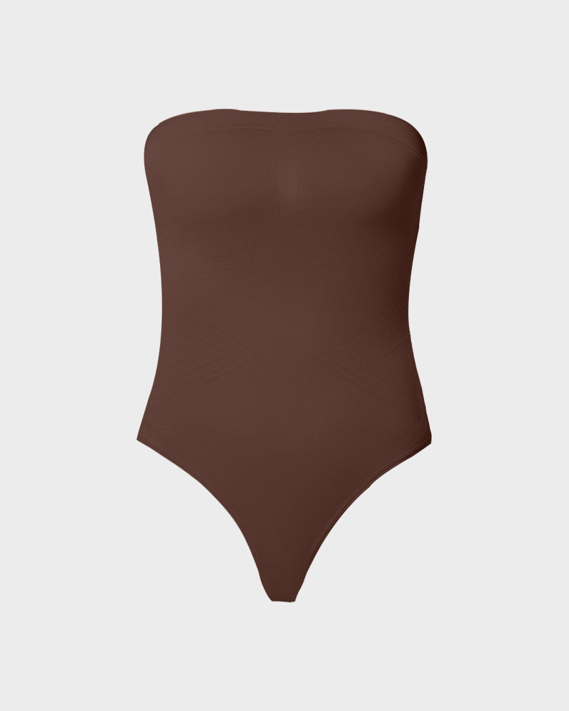 Nahtloser Bandeau-Shaping-Body mit String und abnehmbaren Trägern