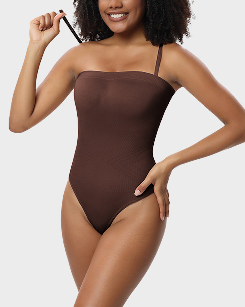 Nahtloser Bandeau-Shaping-Body mit String und abnehmbaren Trägern
