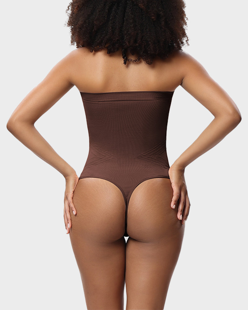 Nahtloser Bandeau-Shaping-Body mit String und abnehmbaren Trägern