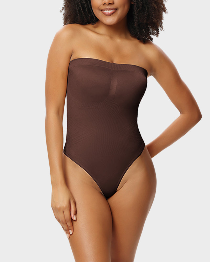 Nahtloser Bandeau-Shaping-Body mit String und abnehmbaren Trägern