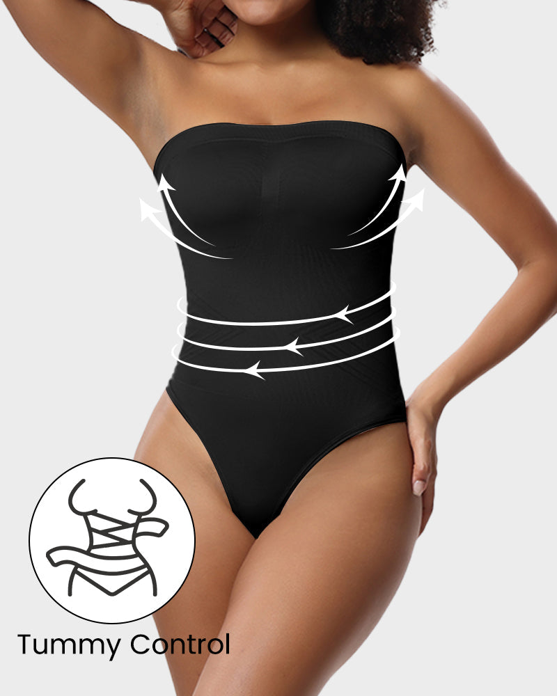 Nahtloser Bandeau-Shaping-Body mit String und abnehmbaren Trägern