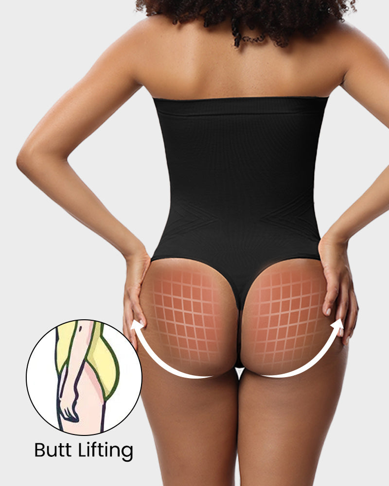 Nahtloser Bandeau-Shaping-Body mit String und abnehmbaren Trägern