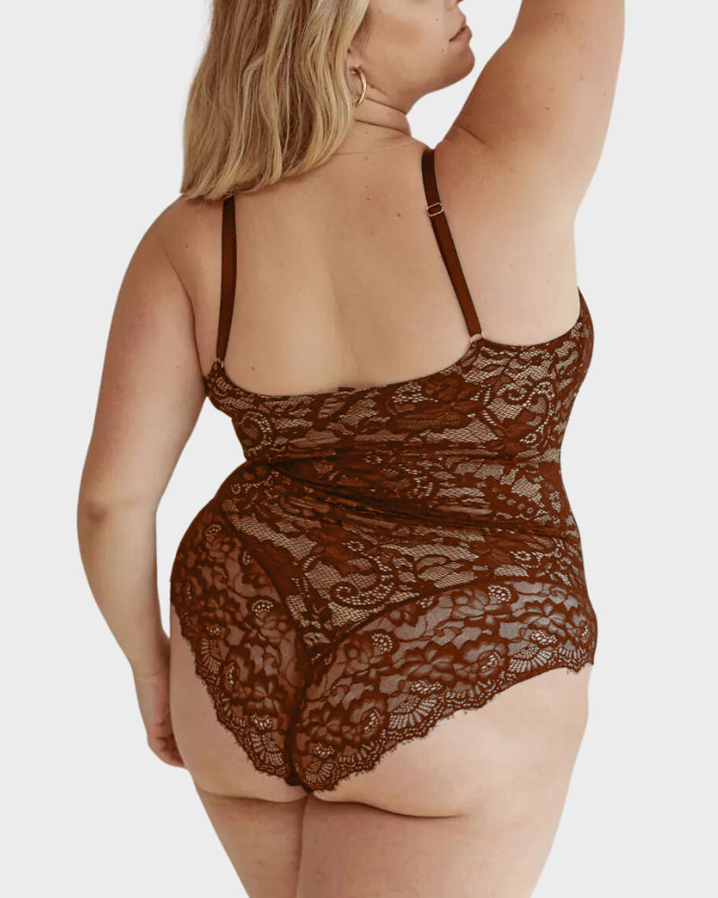 Figurformender Spitzen-Body mit tiefem V und Tanga-Design